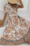 Elegant Vacation Floral Patchwork V Neck A Line Dresses