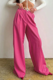 Work Elegant Solid Fold Without Belt Loose High Waist Straight Solid Color Bottoms