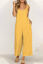 Casual Daily Solid Pocket V Neck Loose Jumpsuits