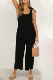 Casual Daily Solid Pocket V Neck Loose Jumpsuits