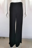 Work Elegant Solid Fold Without Belt Loose High Waist Straight Solid Color Bottoms