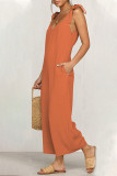 Casual Daily Solid Pocket V Neck Loose Jumpsuits