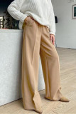 Work Elegant Solid Fold Without Belt Loose High Waist Straight Solid Color Bottoms