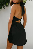 Celebrities Elegant Solid Backless Solid Color Halter One Step Skirt Dresses