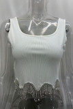 Sexy Solid Tassel Patchwork Hot Drill U Neck Tops