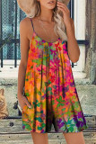 Casual Vacation Print Patchwork U Neck Loose Rompers