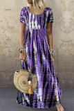 Plus Size Casual College Print Tie-dye Short Sleeve Dress Dresses
