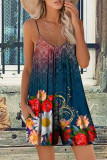 Casual Vacation Print Patchwork U Neck Loose Rompers