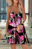 Casual Vacation Print Patchwork U Neck Loose Rompers