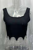 Sexy Solid Tassel Patchwork Hot Drill U Neck Tops
