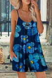 Casual Vacation Print Patchwork U Neck Loose Rompers