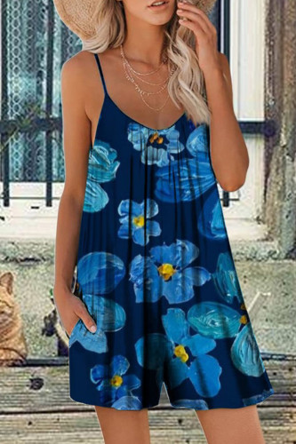 Casual Vacation Print Patchwork U Neck Loose Rompers