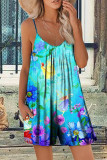 Casual Vacation Print Patchwork U Neck Loose Rompers