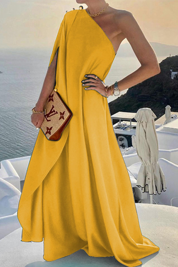 Casual Vacation Solid Asymmetrical Oblique Collar Asymmetrical Dresses