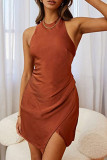 Celebrities Elegant Solid Backless Solid Color Halter One Step Skirt Dresses