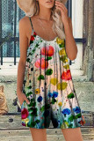 Casual Vacation Print Patchwork U Neck Loose Rompers