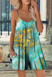 Casual Vacation Print Patchwork U Neck Loose Rompers
