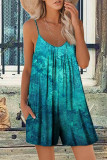 Casual Vacation Print Patchwork U Neck Loose Rompers