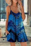 Casual Vacation Print Patchwork U Neck Loose Rompers