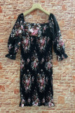 Sweet Elegant Floral Patchwork Square Collar Pencil Skirt Dresses