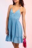 Sexy Casual Solid Hollowed Out V Neck Sling Dress Dresses