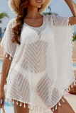 Sexy Vacation Solid Tassel See-through Swimwears Cover Up