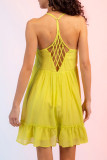 Sexy Casual Solid Hollowed Out V Neck Sling Dress Dresses