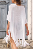 Sexy Vacation Solid Tassel Hollowed Out Swimwears Cover Up