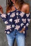 Casual Print Patchwork Backless Halter T-Shirts
