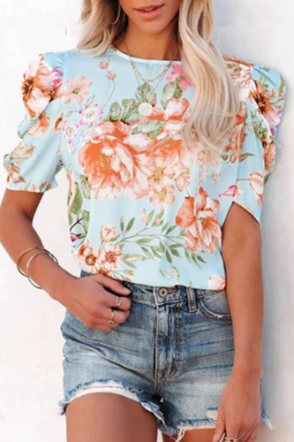 Sweet Elegant Floral Fold O Neck T-Shirts