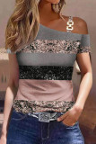 Casual Simplicity Color Block Metal Accessories Decoration Oblique Collar T-Shirts