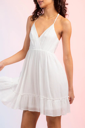 Sexy Casual Solid Hollowed Out V Neck Sling Dress Dresses