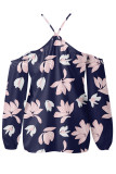 Casual Print Patchwork Backless Halter T-Shirts