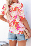 Sweet Elegant Floral Fold O Neck T-Shirts