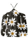 Casual Print Patchwork Backless Halter T-Shirts
