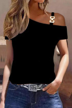 Casual Simplicity Color Block Metal Accessories Decoration Oblique Collar T-Shirts
