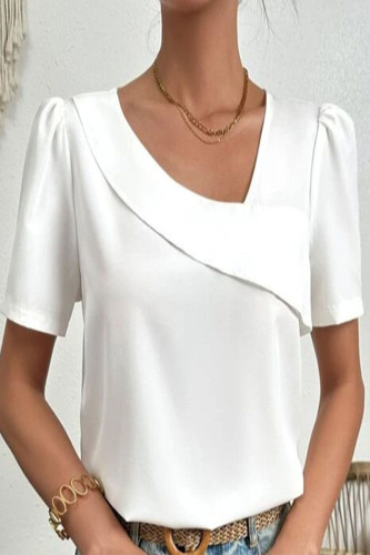 Plus Size Work Elegant Print Patchwork Asymmetrical Collar T-Shirts
