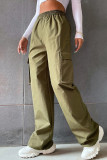 Casual Street Solid Pocket Regular High Waist Straight Solid Color Bottoms