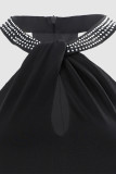 Sexy Elegant Solid Slit Hot Drill Halter Princess Dresses
