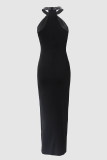 Sexy Elegant Solid Slit Hot Drill Halter Princess Dresses