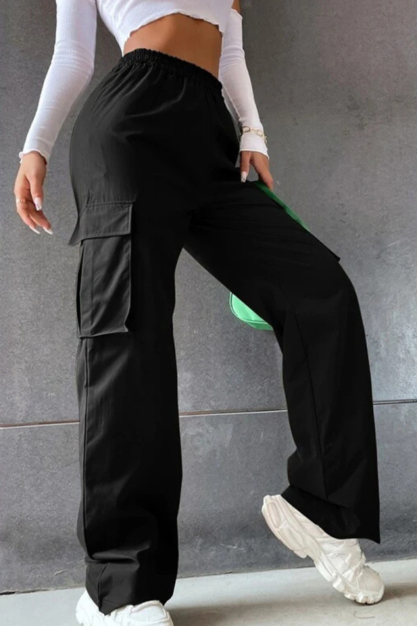 Casual Street Solid Pocket Regular High Waist Straight Solid Color Bottoms