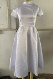 Celebrities Elegant Solid Solid Color O Neck Waist Skirt Dresses