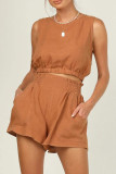 Casual Daily Solid Solid Color O Neck Sleeveless Two Pieces