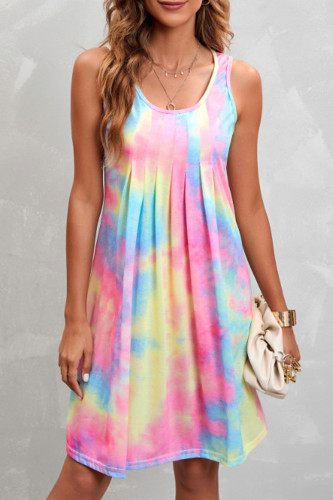 Casual Print Contrast O Neck Vest Dress Dresses