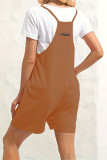 Casual Daily Solid Pocket V Neck Loose Rompers