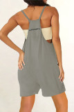 Casual Daily Solid Pocket V Neck Loose Rompers