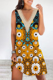 Sexy Casual Floral Lace Patchwork V Neck Vest Dress Dresses