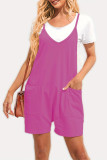 Casual Daily Solid Pocket V Neck Loose Rompers