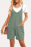 Casual Daily Solid Pocket V Neck Loose Rompers