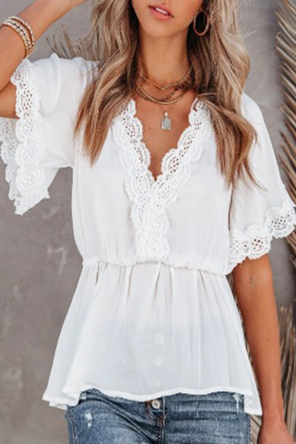 Casual Solid Patchwork V Neck Tops